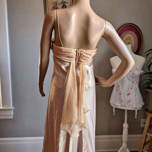 NWT Vintage 90s Let's Fashion Prom Gown Greek Goddess Cowl Gold Chiffon Size L - Picture 7 of 15